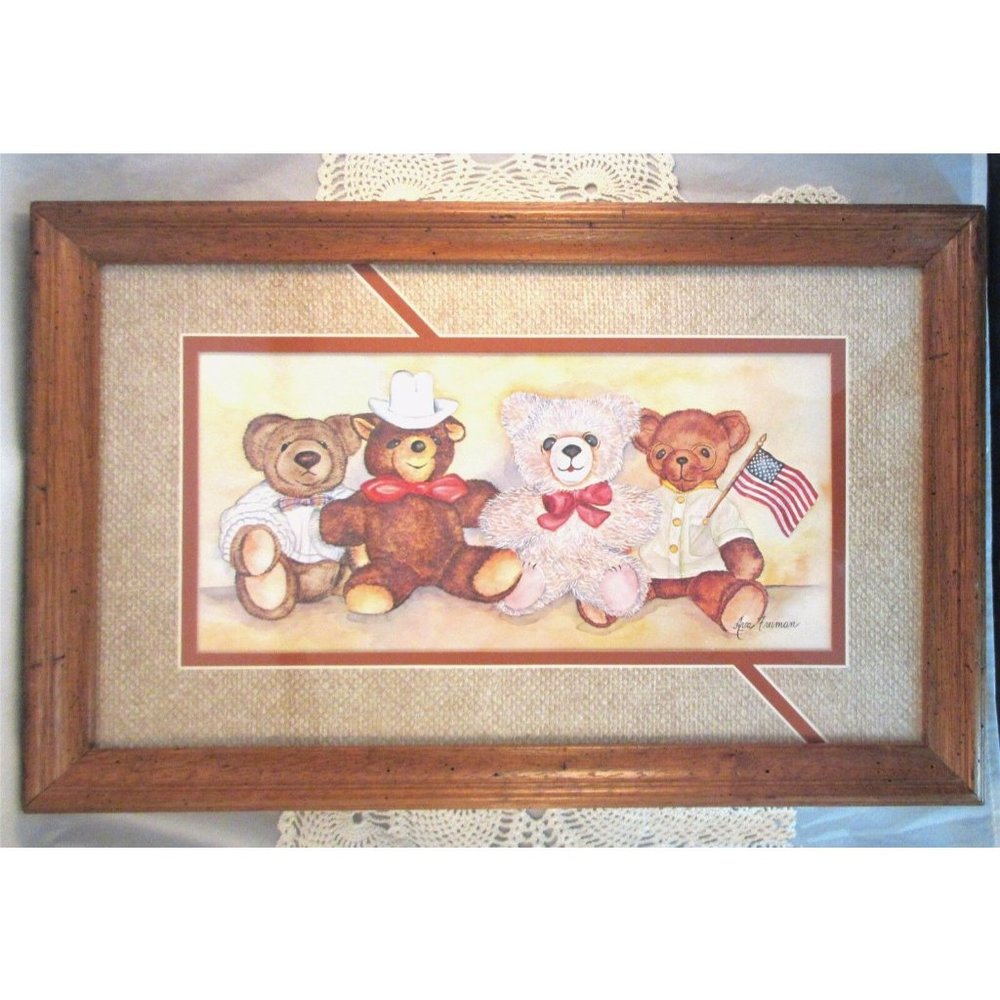 Ava Freeman Print Teddy Bears Framed Matted Signed